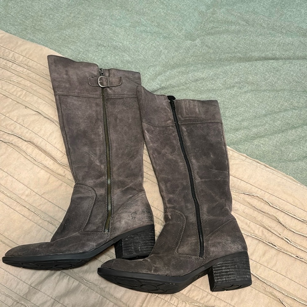 Born Fannar Knee High Boots Gray Suede Size 9 M